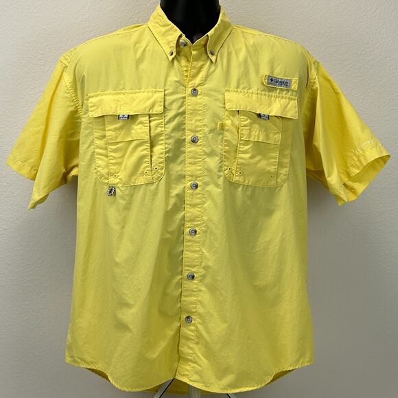 Columbia PFG Omni-Shade Bahama Button Front Shirt Fishing Vented Yellow M Medium - Picture 2 of 12